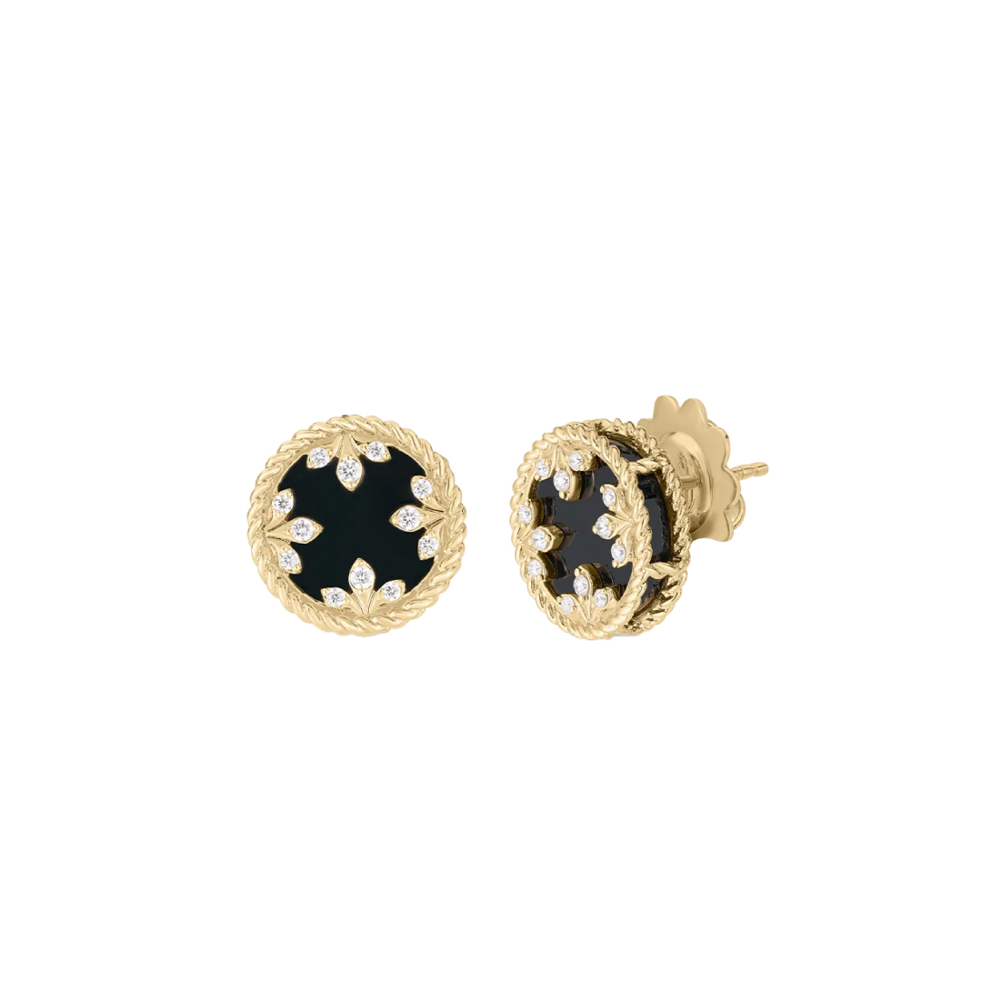 Roberto Coin 18K Yellow Gold Black Jade and Diamond Stud Earrings