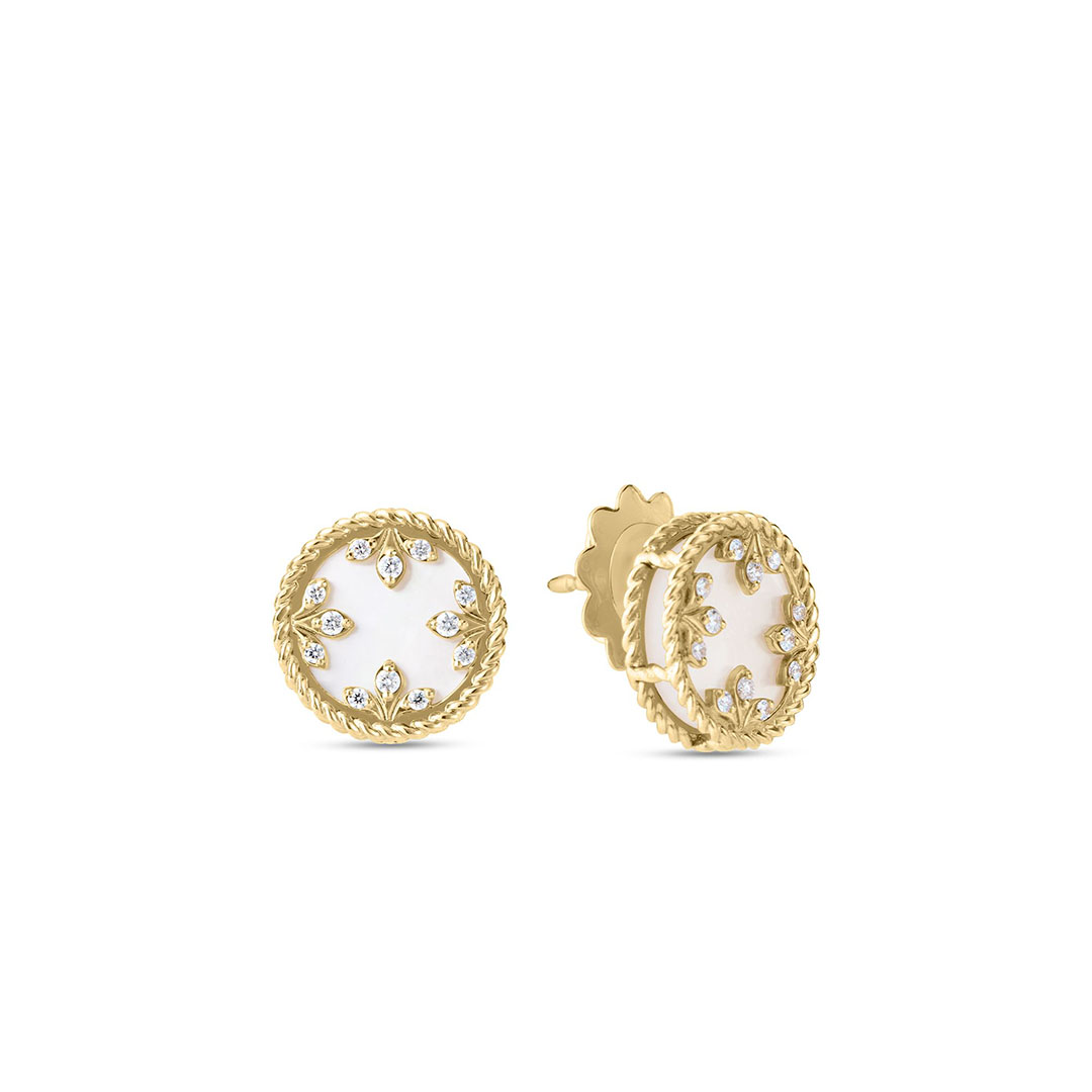 Roberto Coin 18K Yellow Gold Venetian Princess Diamond and Mother of Pearl Stud Earrings - 295