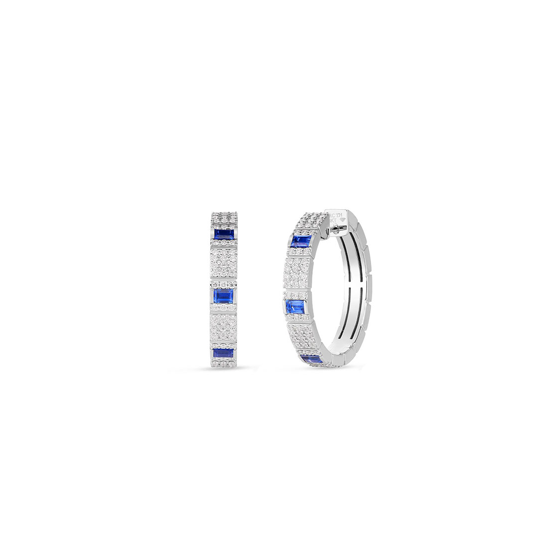 Roberto Coin 18K White Gold Obelisco Diamond and Sapphire Hoop Earrings - 297