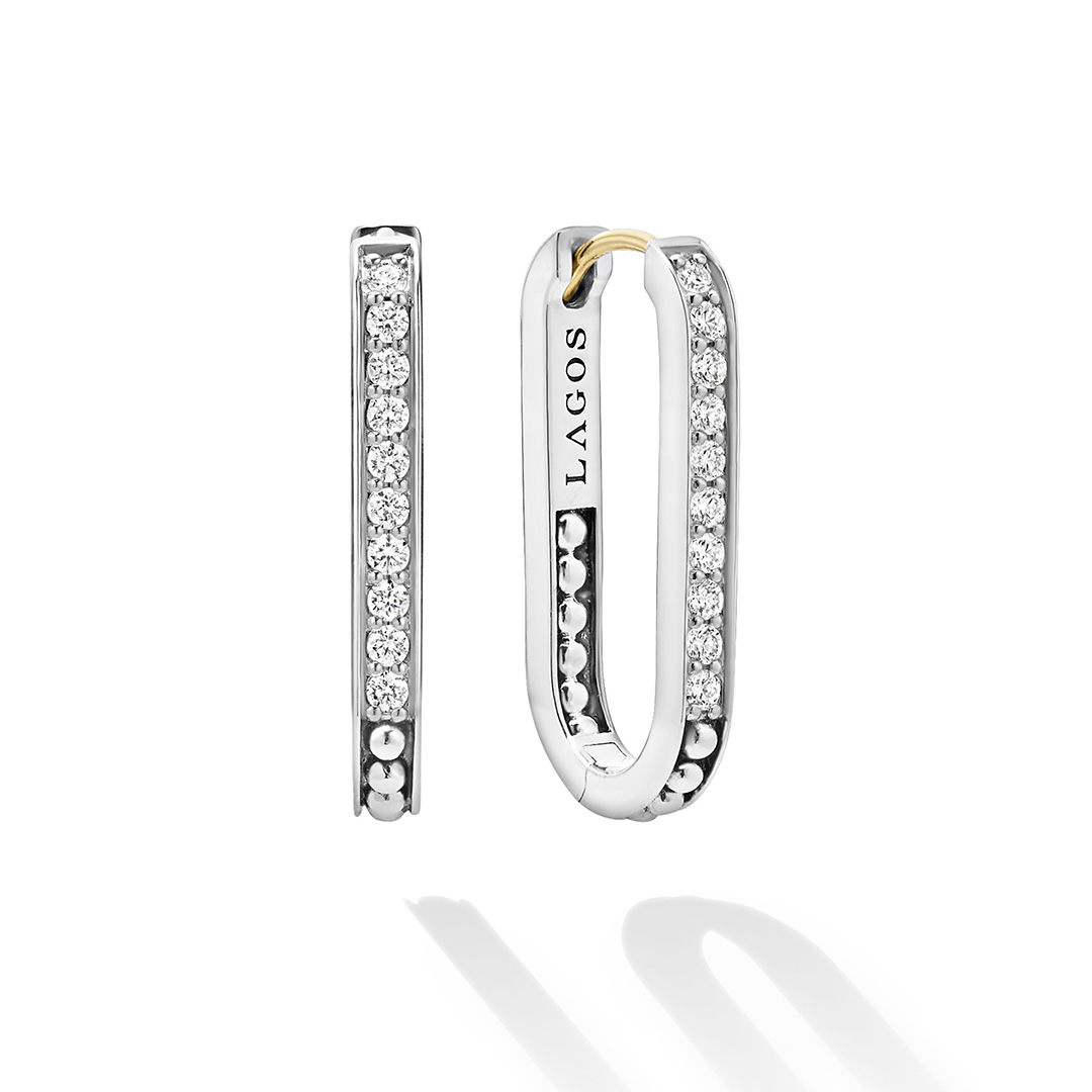 LAGOS Sterling Silver Caviar Spark Diamond Hoop Earrings