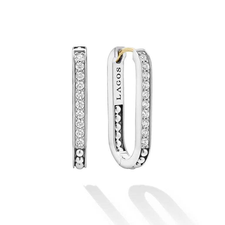 LAGOS Sterling Silver Caviar Spark Diamond Hoop Earrings - 301