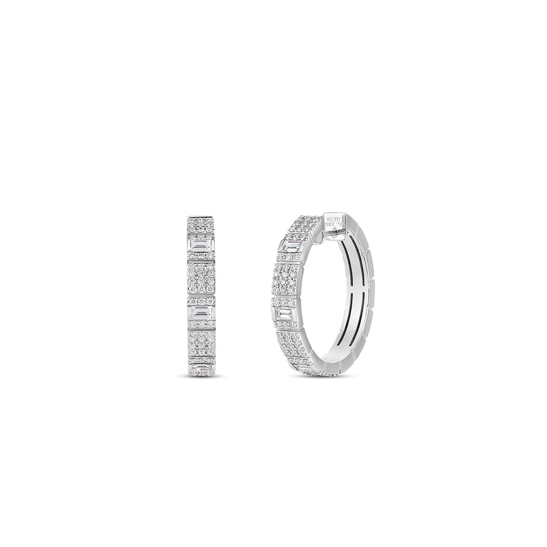 Roberto Coin 18K White Gold Obelisco Diamond Hoop Earrings