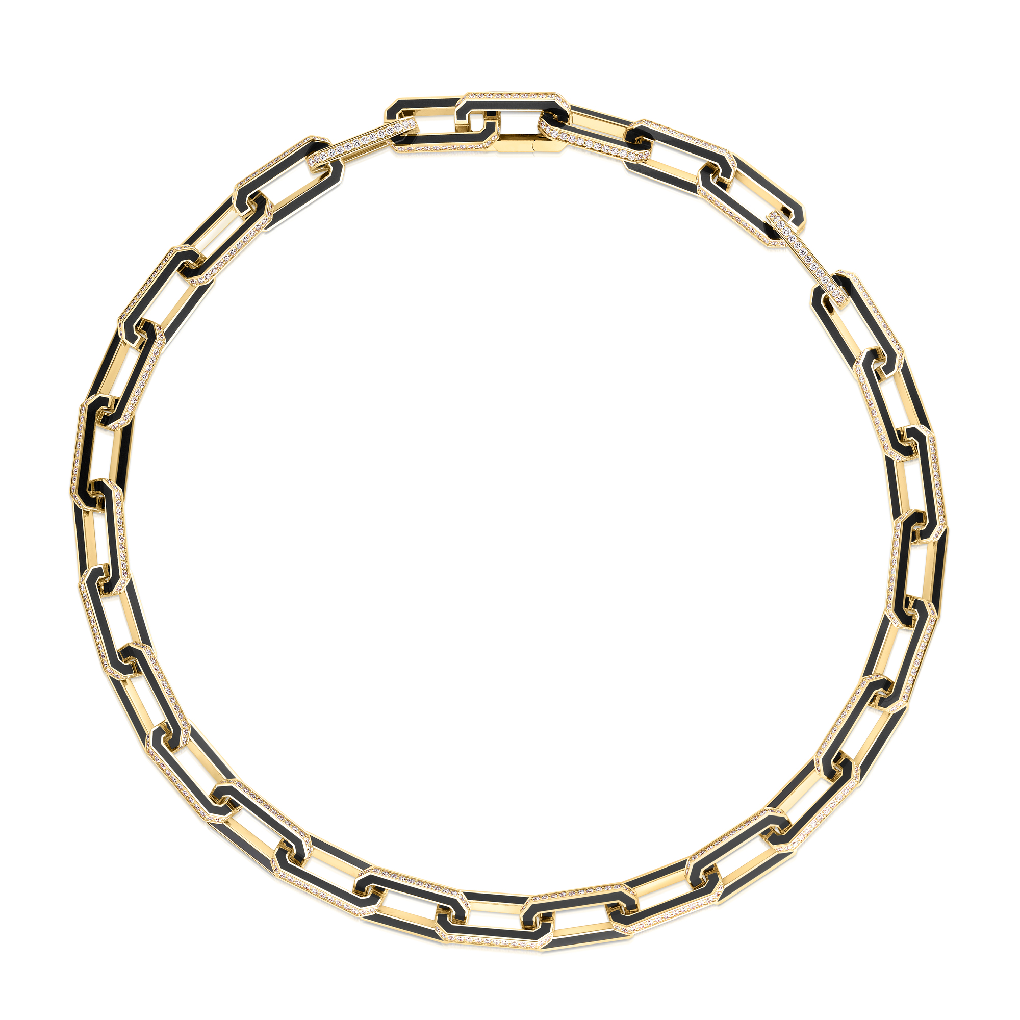 Roberto Coin 18K Yellow Gold Black Ceramic and Diamond Link Chain Necklace itemprop=