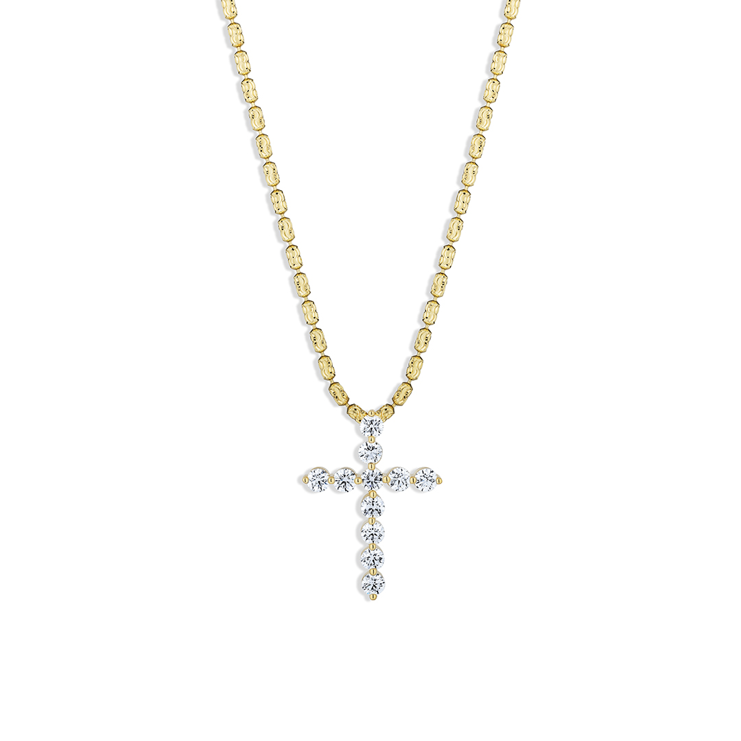 18K Yellow Gold Diamond Cross Pendant - 3ESHCR-20Y-T