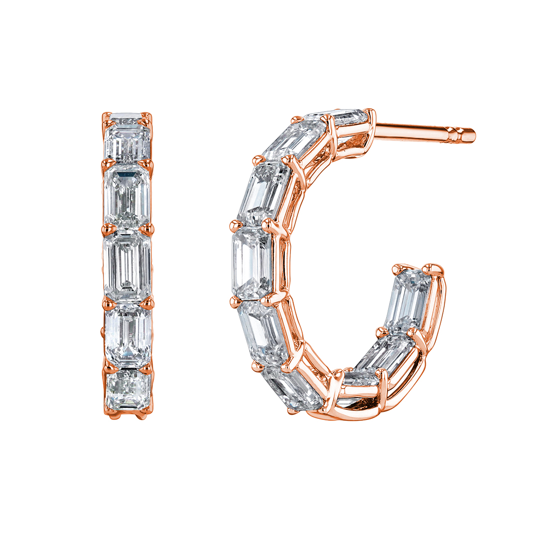 18K Rose Gold Diamond Inside/Outside Hoop Earrings