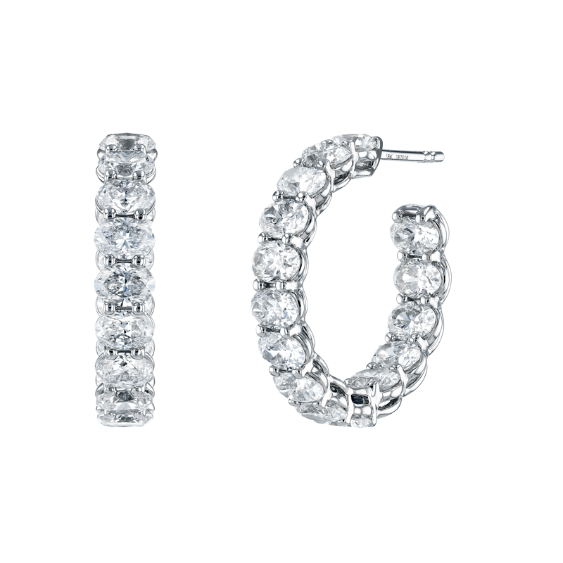 18K White Gold Diamond Hoop Earrings