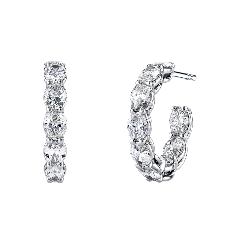 18K White Gold Diamond Hoop Earrings