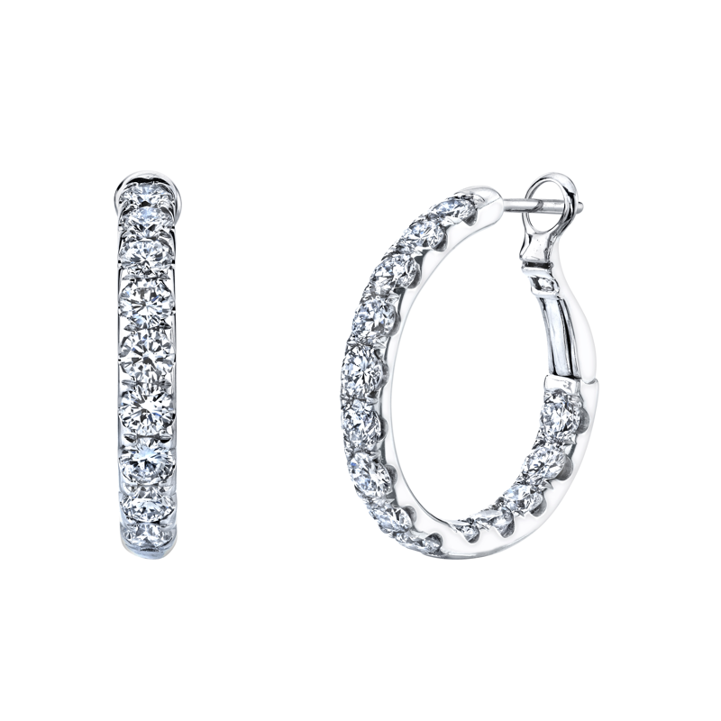 18K White Gold Diamond Inside/Out Hoop Earrings