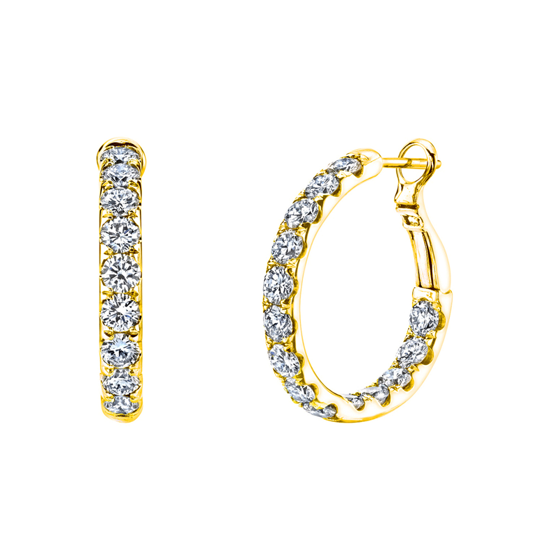 18K Yellow Gold Diamond Inside/Out Hoop Earrings