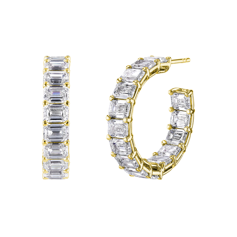18K Yellow Gold Diamond Inside/Out Hoop Earrings