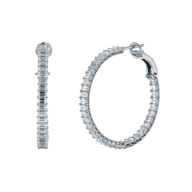 18K White Gold Diamond Inside/Out Hoop Earrings - FH430A8