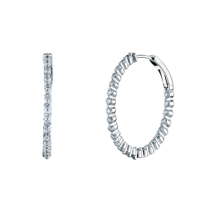 18K White Gold Diamond Inside/Out Hoop Earrings