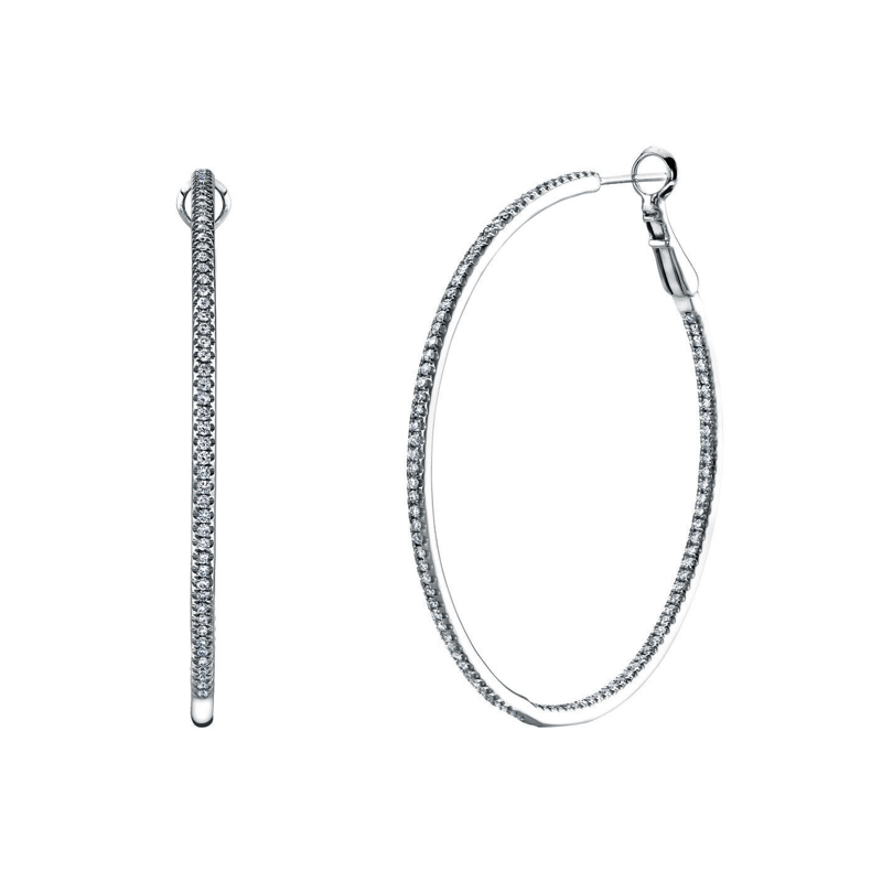 18K White Gold Diamond Inside/Out Hoop Earrings