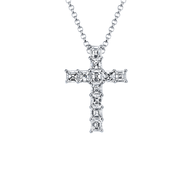 18K White Gold Diamond Cross Pendant Necklace