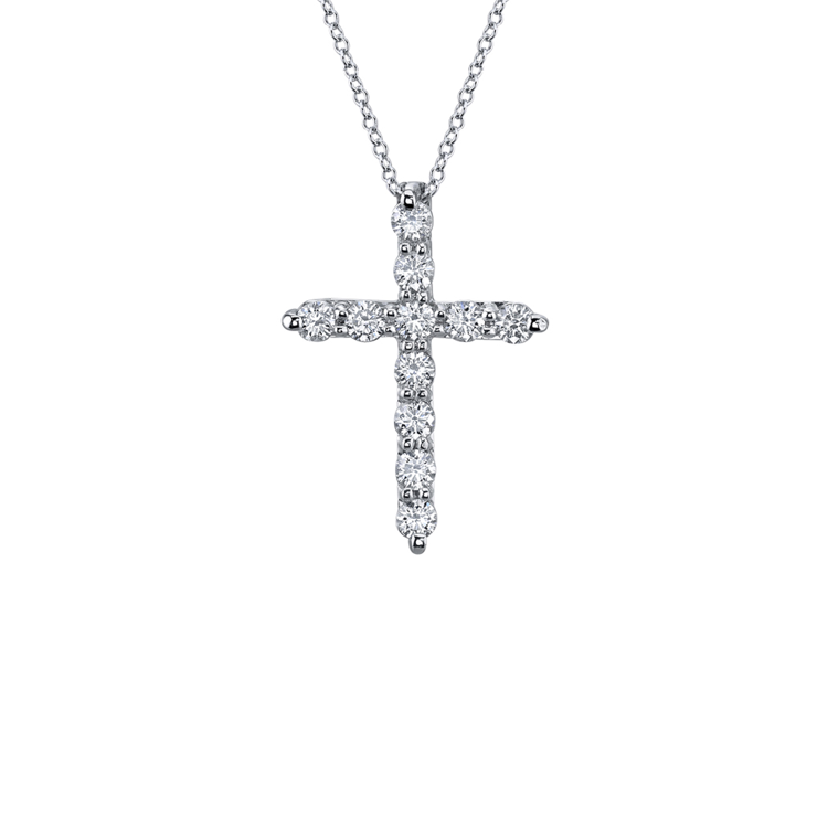 18K White Gold Diamond Cross Pendant Necklace