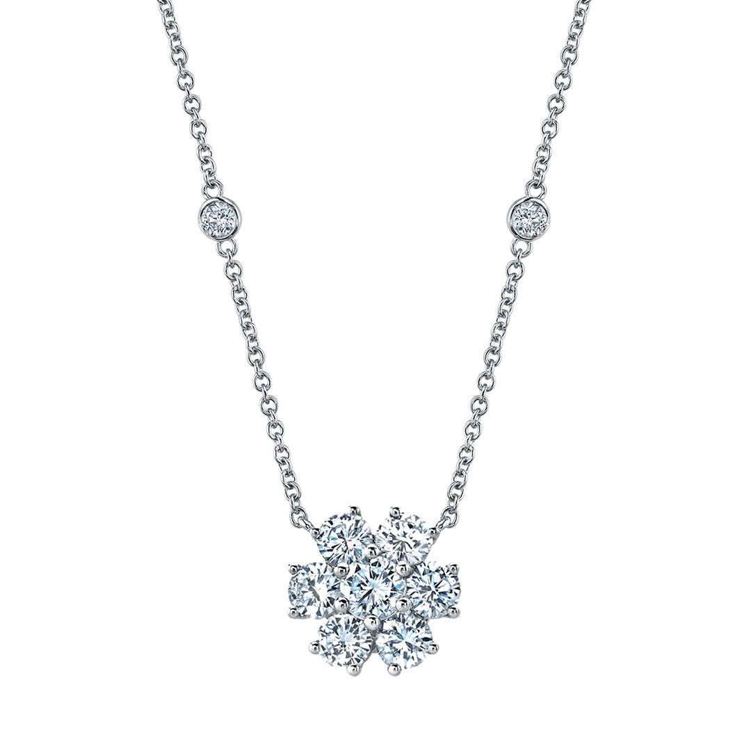 18K White Gold Flower Diamond Cluster Necklace