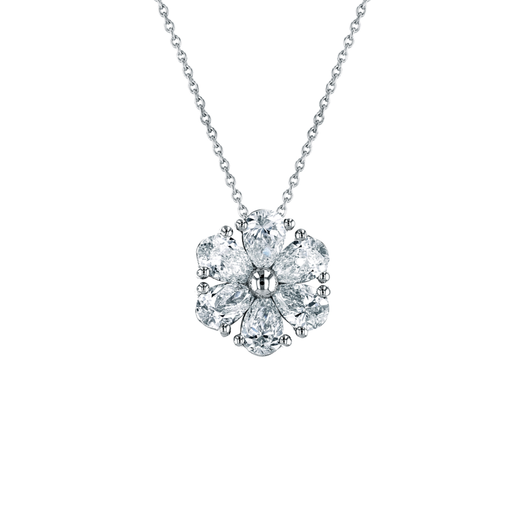 18K White Gold Diamond Flower Pendant