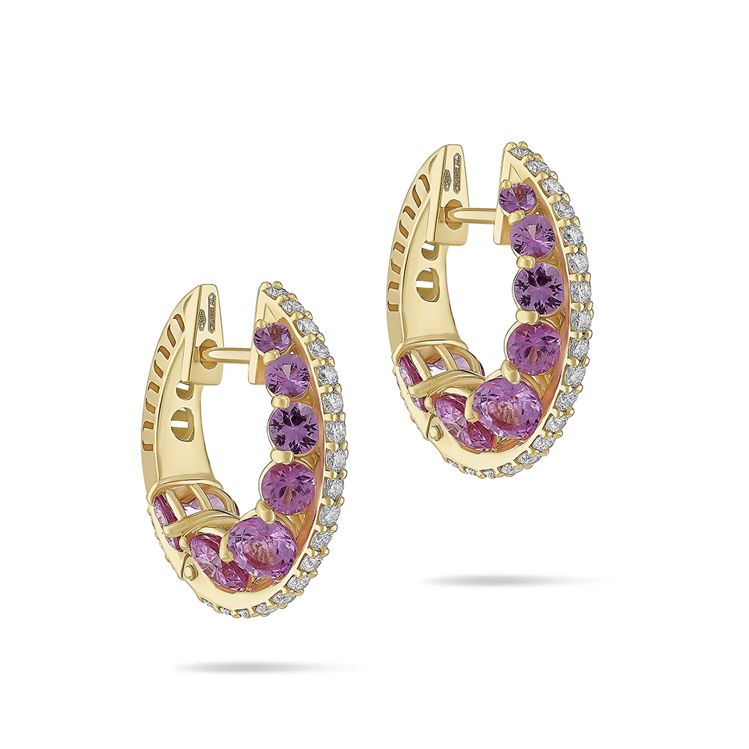 Miseno 18K Yellow Gold Procida Diamond and Pink Sapphire Small Hoop Earrings