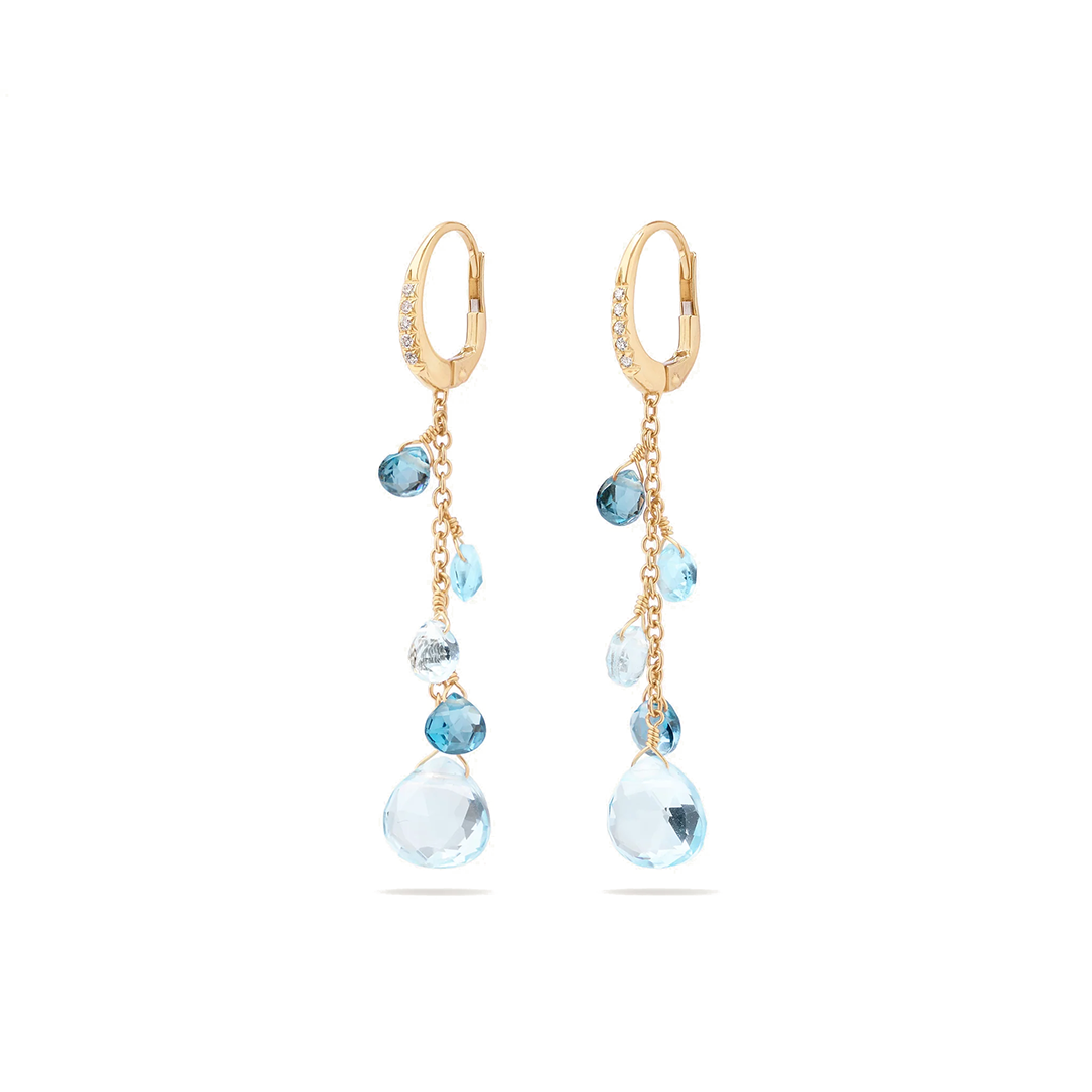 Marco Bicego 18K Yellow Gold Paradise Diamond and Blue Topaz Dangle Earrings