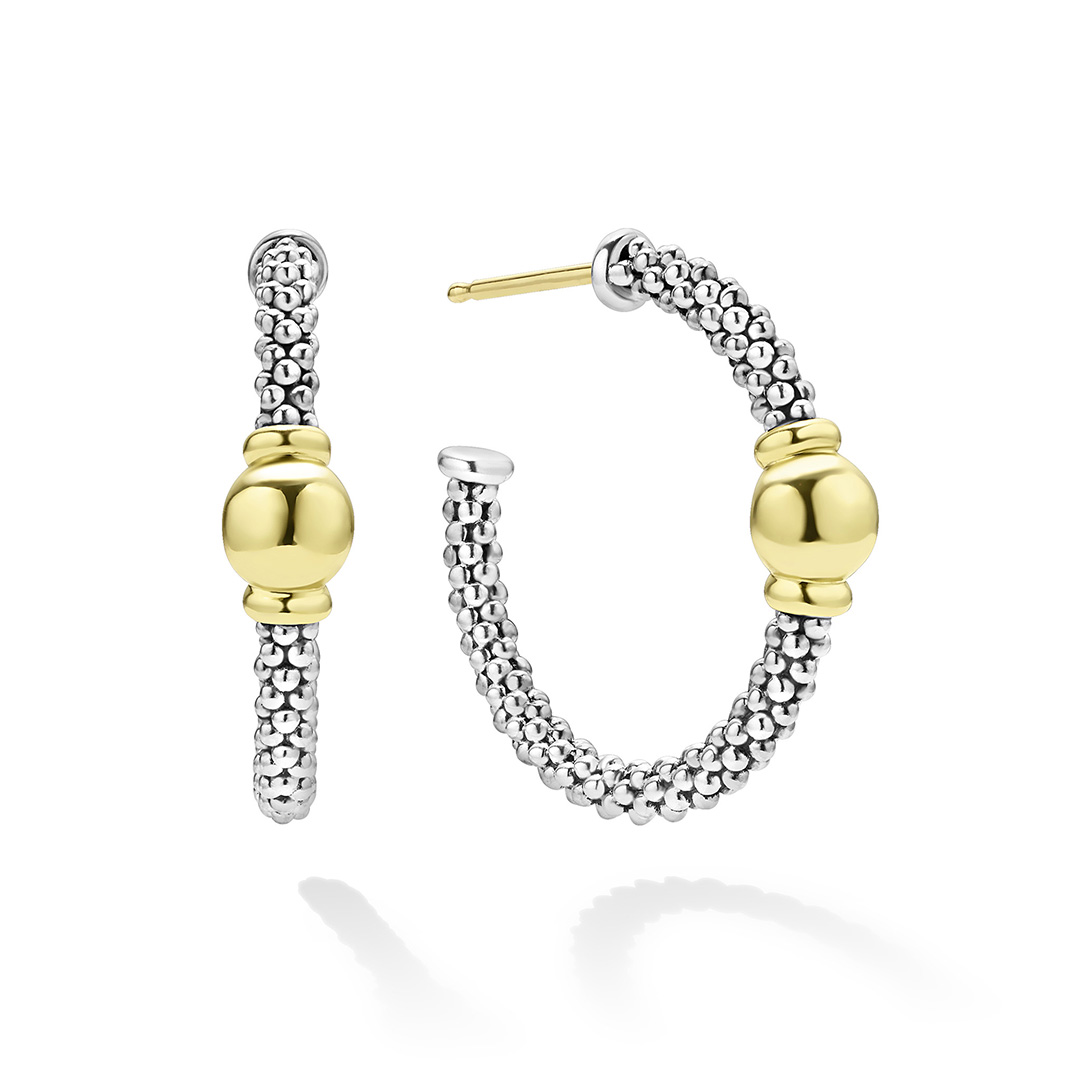LAGOS Sterling Silver and 18K Yellow Gold Signature Caviar Hoop Earrings