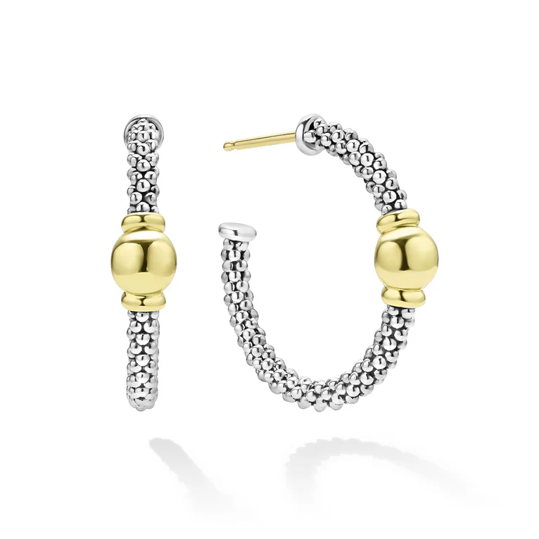 LAGOS Sterling Silver and 18K Yellow Gold Signature Caviar Hoop Earrings