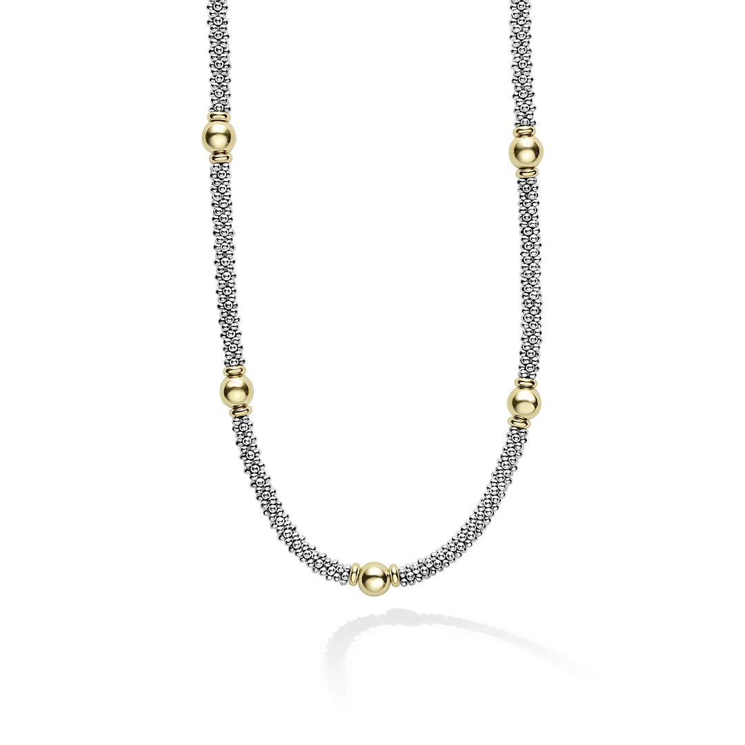 LAGOS Sterling Silver and 18K Yellow Gold Signature Caviar Necklace