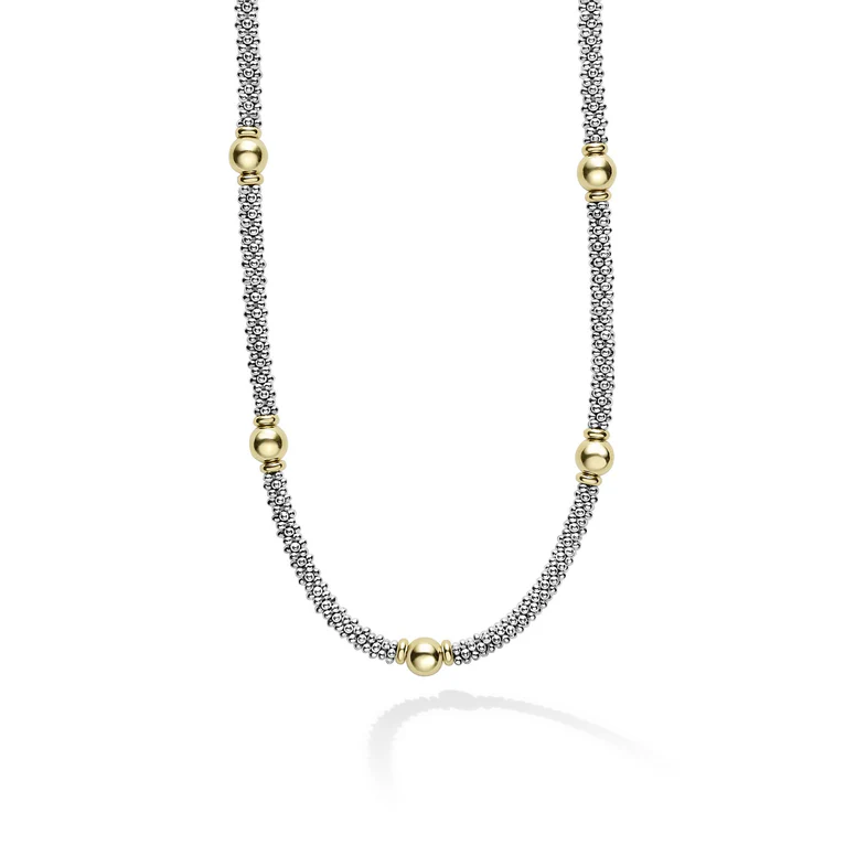 LAGOS Sterling Silver and 18K Yellow Gold Signature Caviar Necklace - 04-81206-18