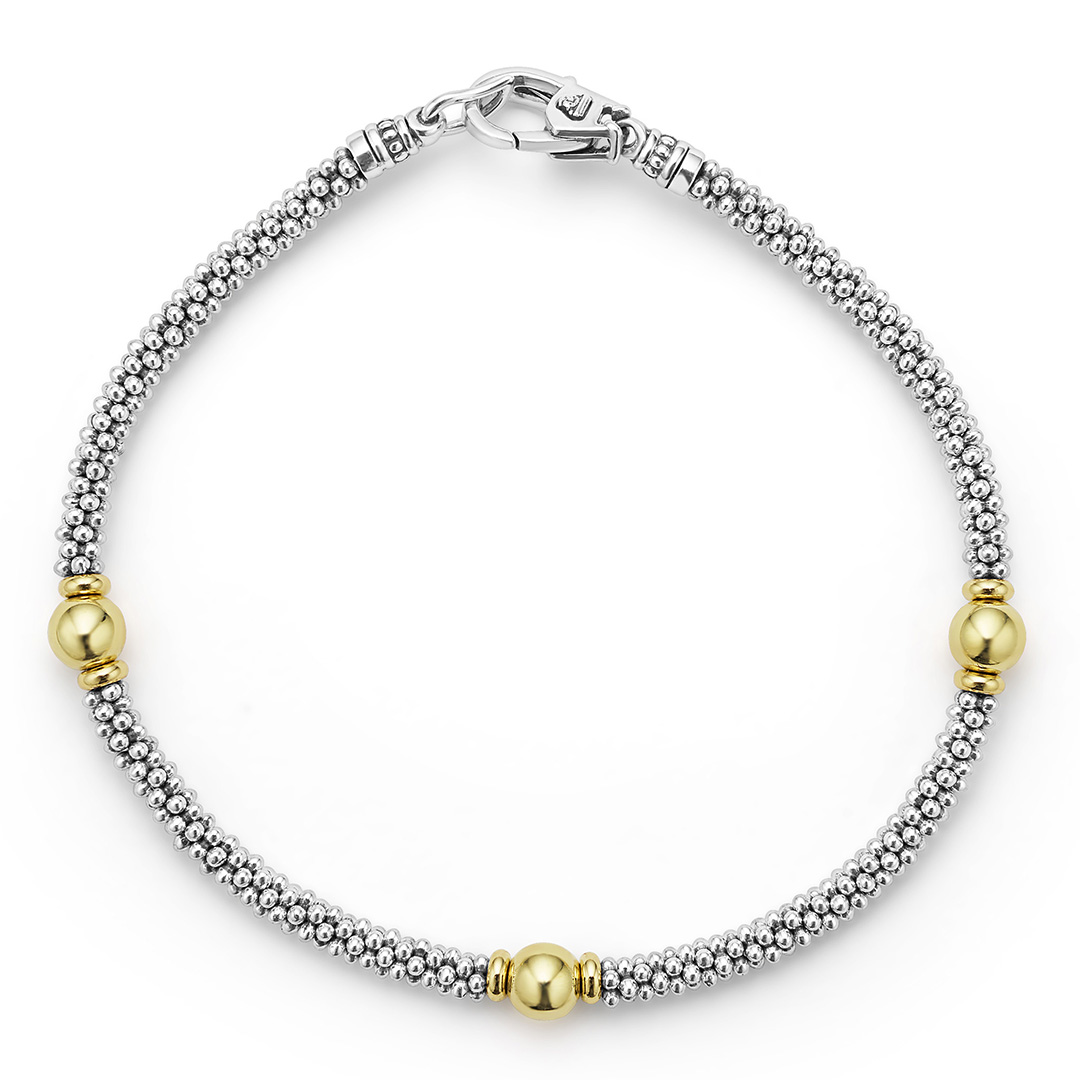 LAGOS Sterling Silver and 18K Yellow Gold Signature Caviar Bracelet