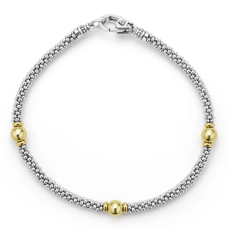 LAGOS Sterling Silver and 18K Yellow Gold Signature Caviar Bracelet