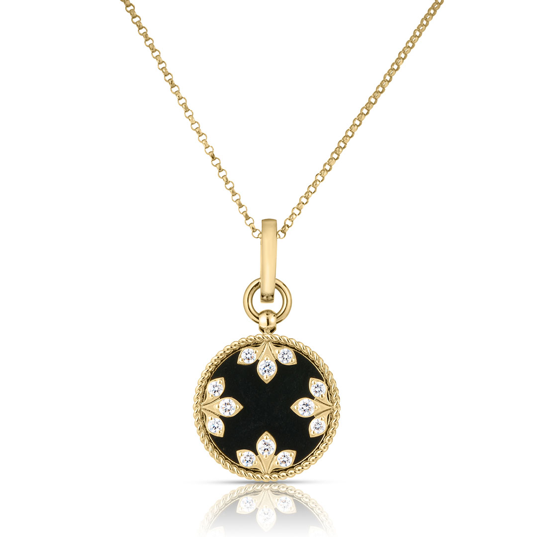 Roberto Coin 18K Yellow Gold Venetian Princess Diamond and Black Jade Medallion Pendant Necklace