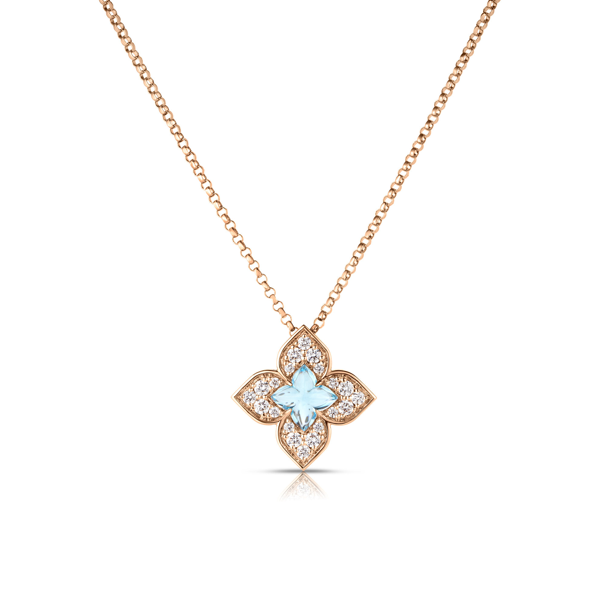 18K Rose Gold Diamond and Blue Topaz Flower Necklace