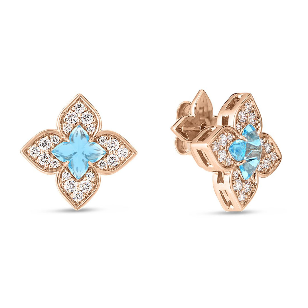 Roberto Coin 18K Rose Gold Venetian Princess Diamond and Blue Topaz Flower Earring
