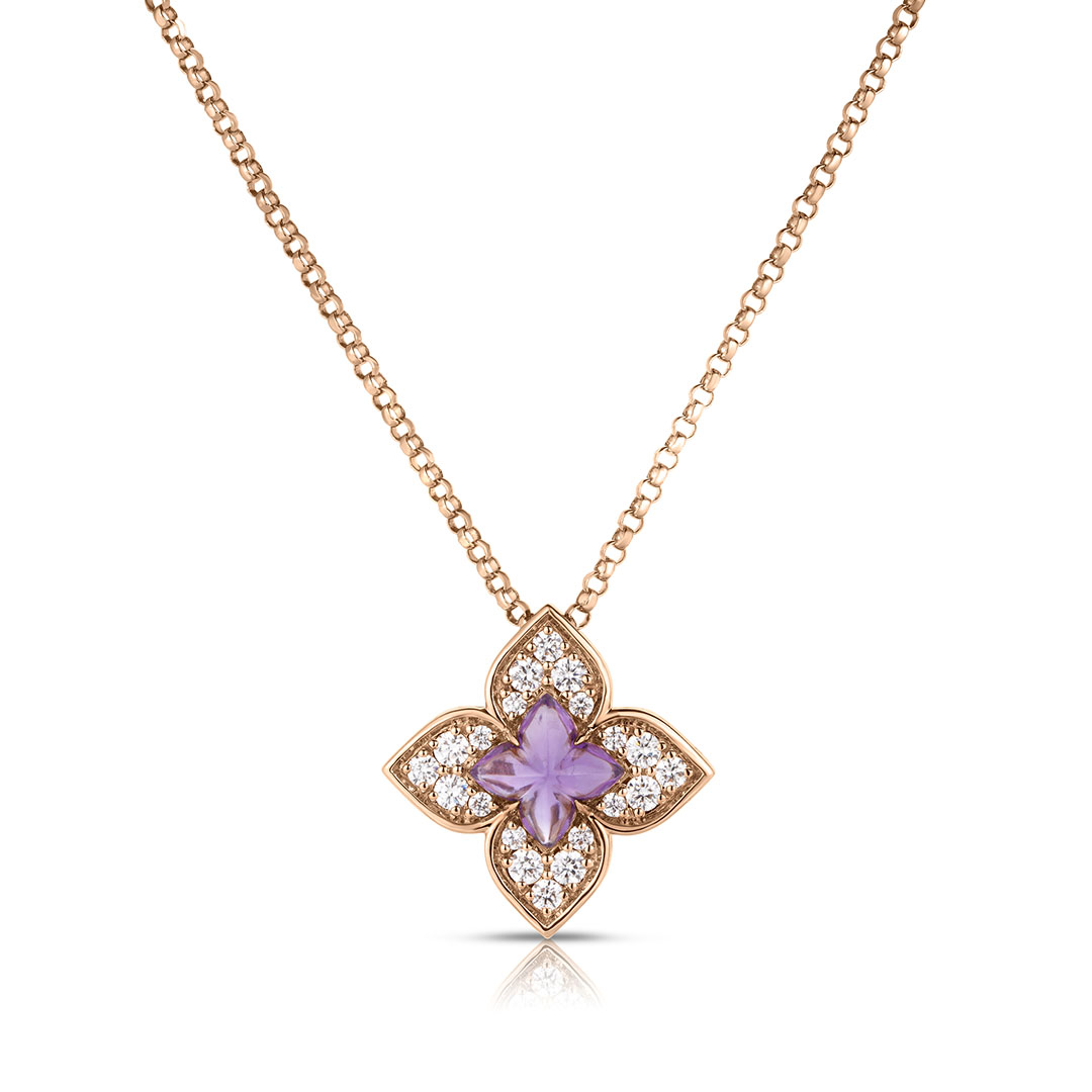 Roberto Coin 18K Rose Gold Venetian Princess Diamond and Amethyst Flower Necklace