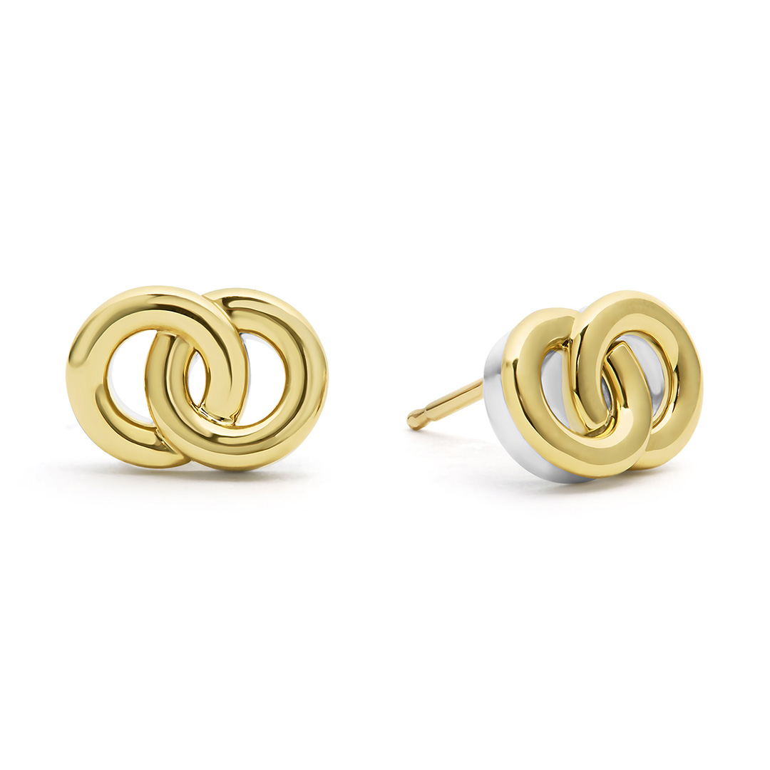 LAGOS Sterling Silver and 18K Yellow Gold Signature Caviar Interlocking Link Stud Earrings