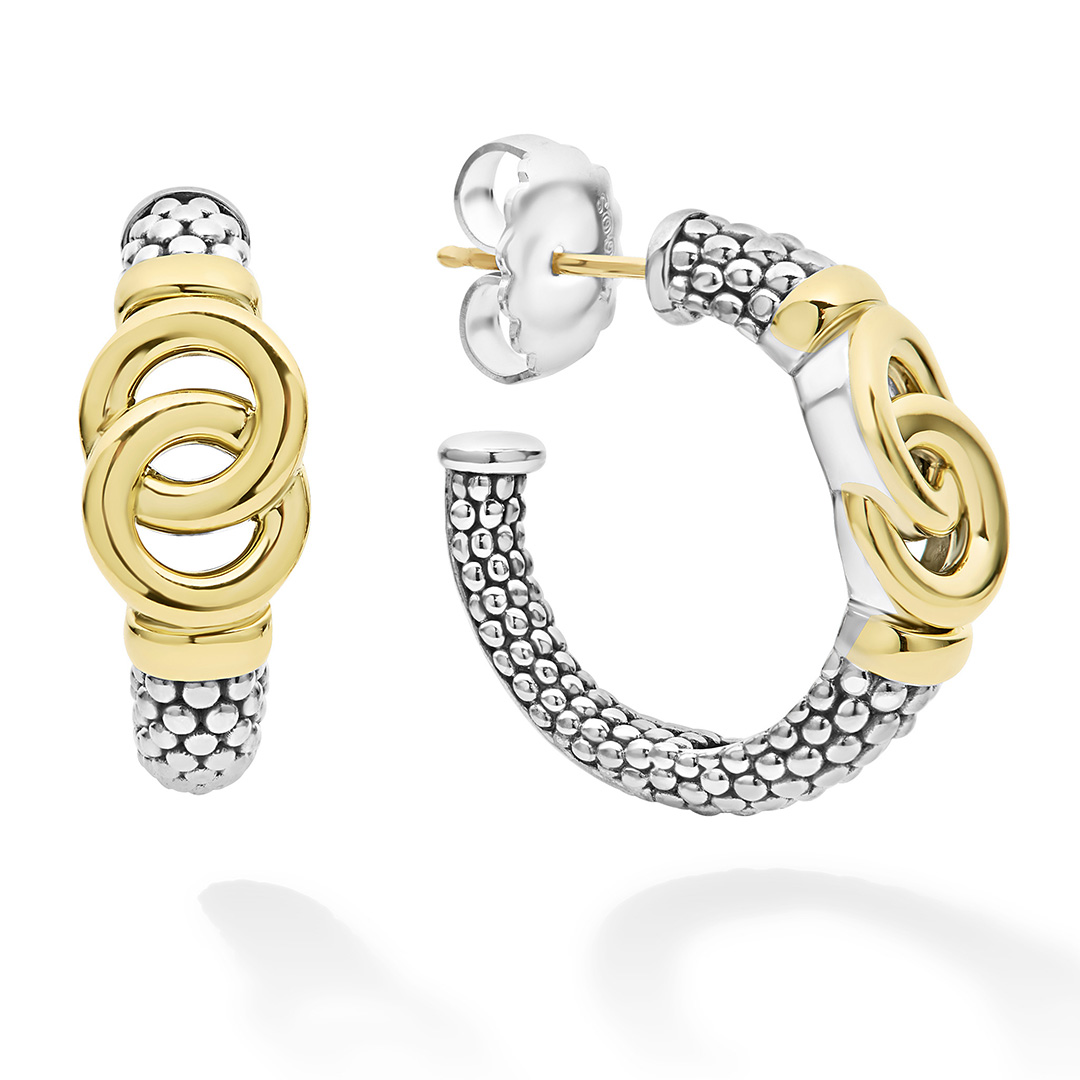 LAGOS Sterling Silver and 18K Yellow Gold Signature Caviar Hoop Earrings