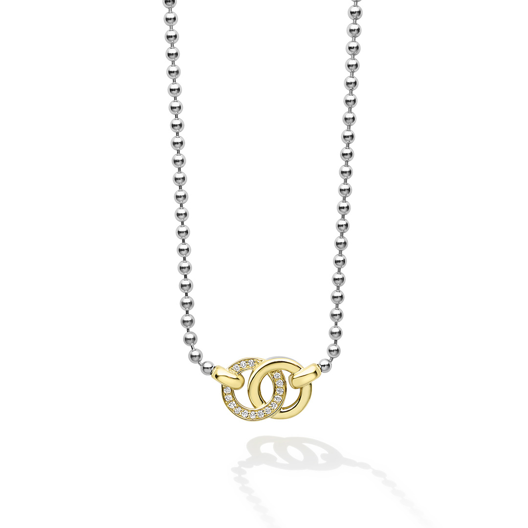 LAGOS Sterling Silver and 18K Yellow Gold Signature Caviar Diamond Pendant Necklace