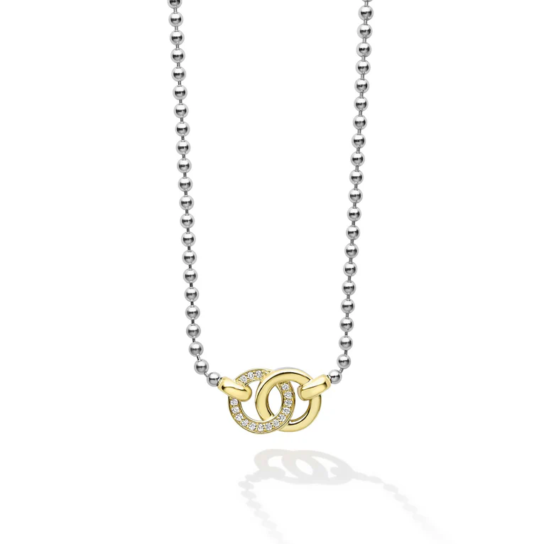LAGOS Sterling Silver and 18K Yellow Gold Signature Caviar Diamond Pendant Necklace
