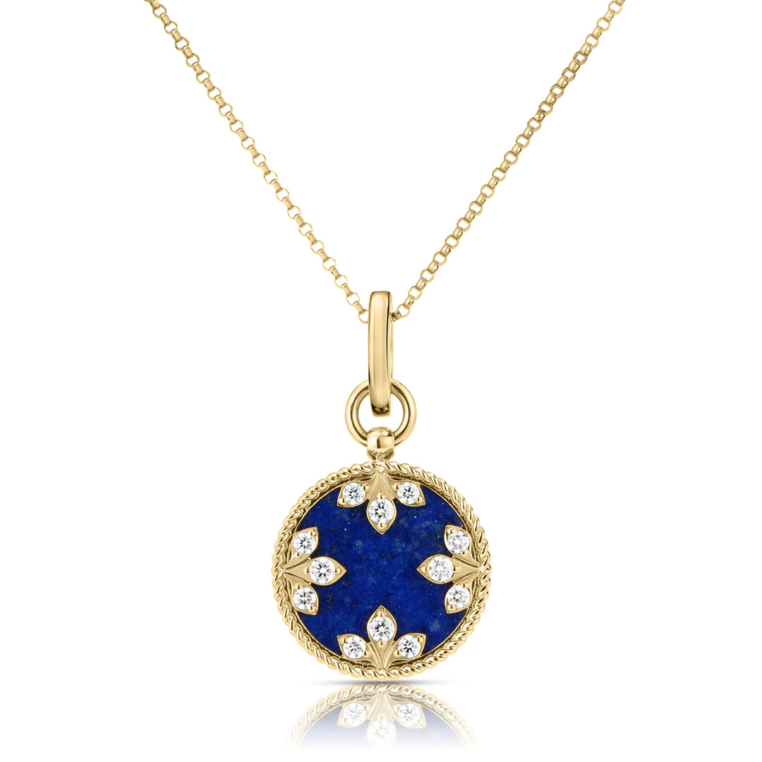 Roberto Coin 18K Yellow Gold Venetian Princess Diamond and Blue Lapis Medallion Pendant Necklace