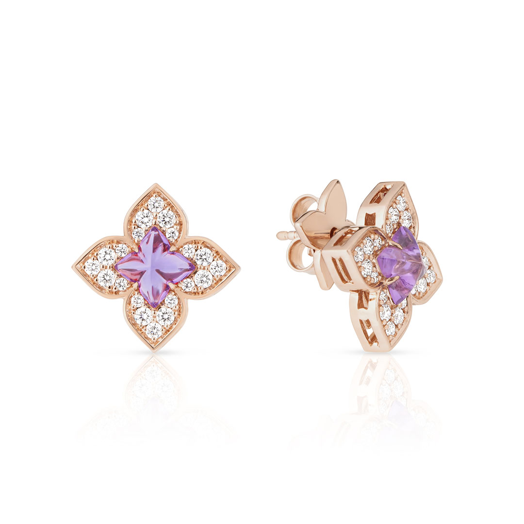 Roberto Coin 18K Rose Gold Venetian Princess Diamond and Amethyst Flower Earrings