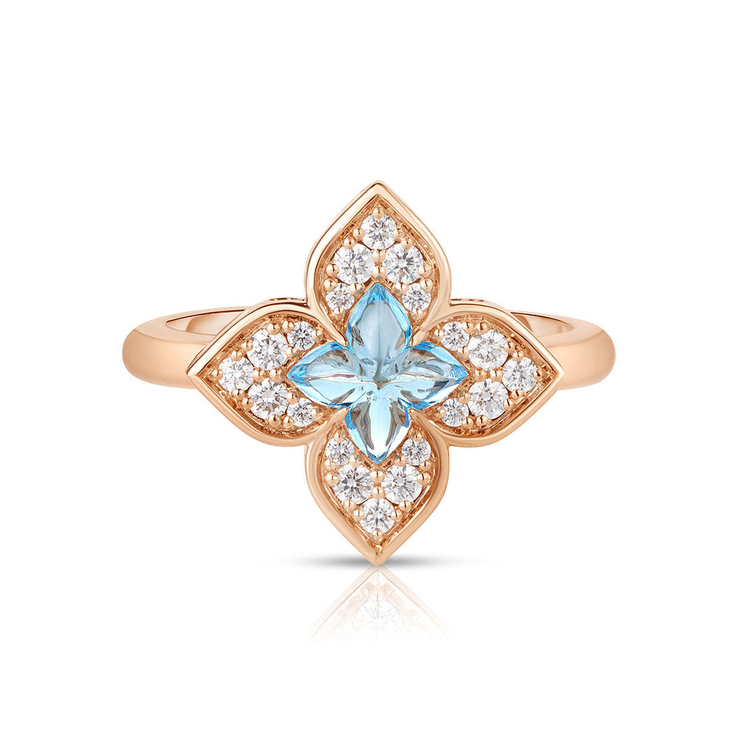 Roberto Coin 18K Rose Gold Venetian Princess Diamond and Blue Topaz Flower Ring