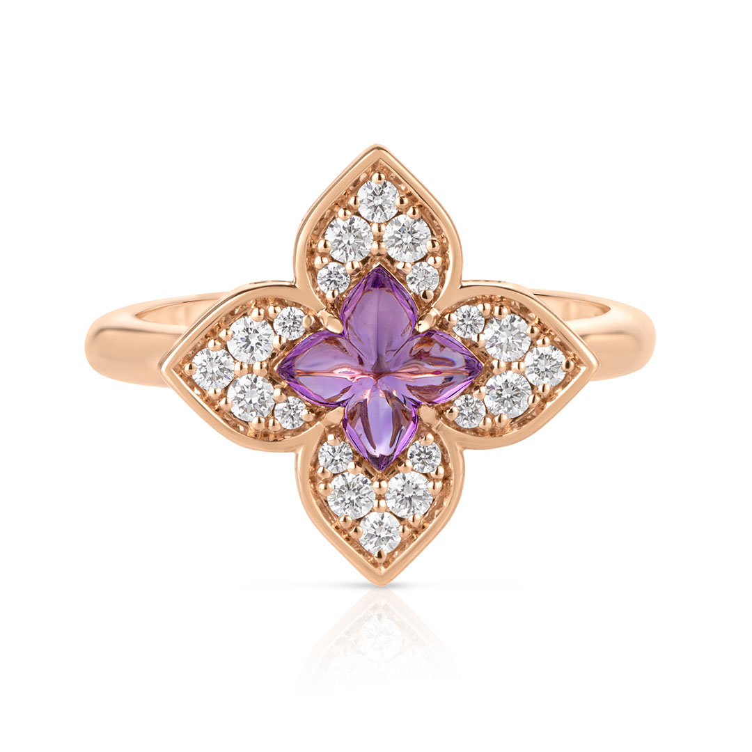 Roberto Coin 18K Rose Gold Venetian Princess Diamond and Amethyst Flower Ring
