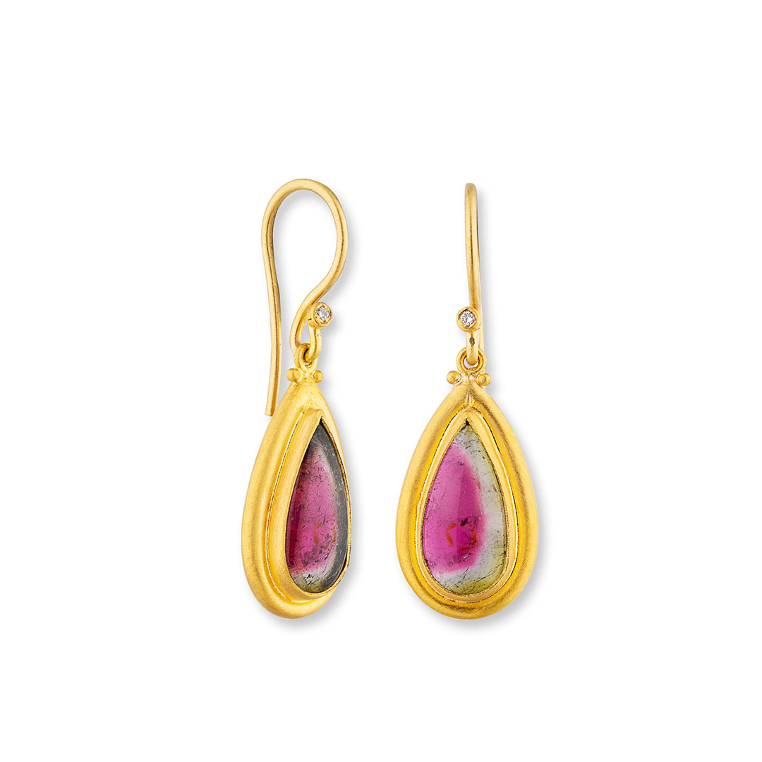 Lika Behar 22K Yellow Gold Diamond and Tourmaline Drop Earrings