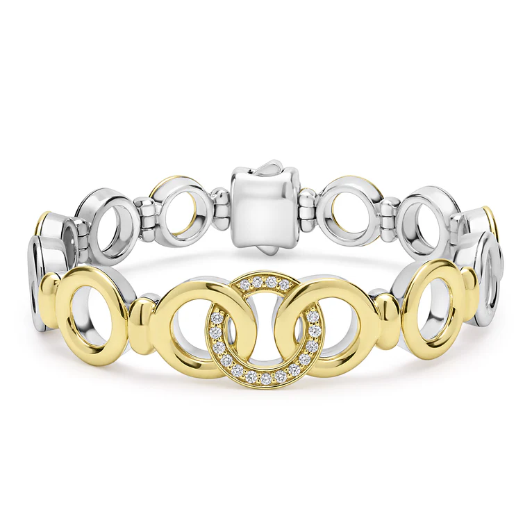LAGOS Sterling Silver and 18K Yellow Gold Signature Caviar Diamond Bracelet - 05-81582-DD7