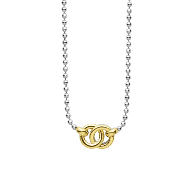 LAGOS Sterling Silver and 18K Yellow Gold Signature Caviar Interlocking Pendant Necklace