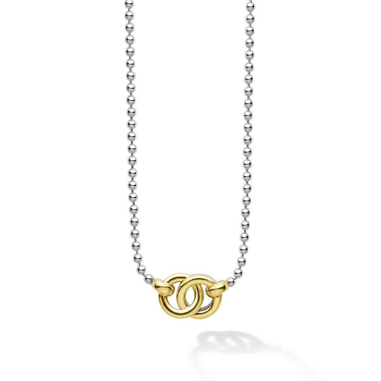 LAGOS Sterling Silver and 18K Yellow Gold Signature Caviar Interlocking Pendant Necklace