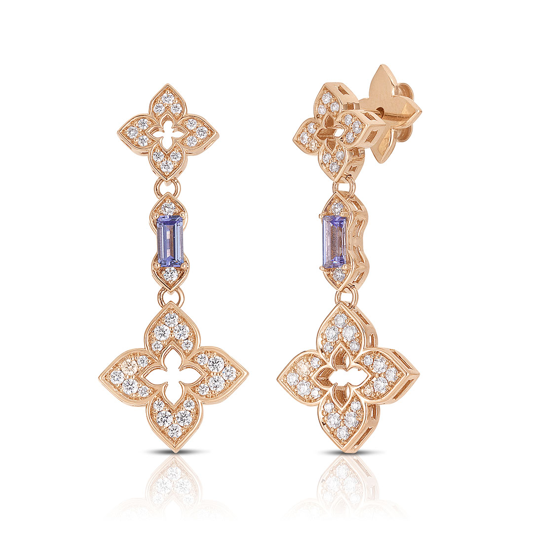 Roberto Coin 18K Rose Gold Diamond and Tanzanite Flower Dangle Earrings