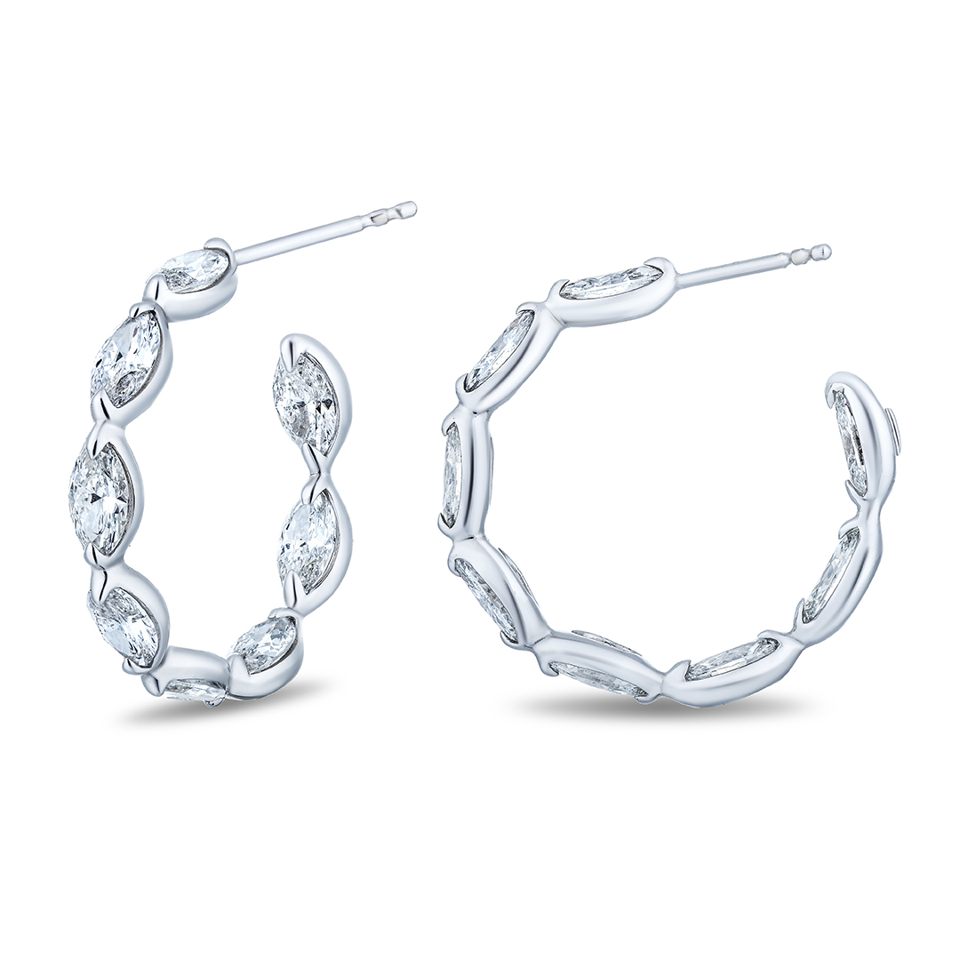 18K White Gold Diamond Inside/Out Hoop Earrings