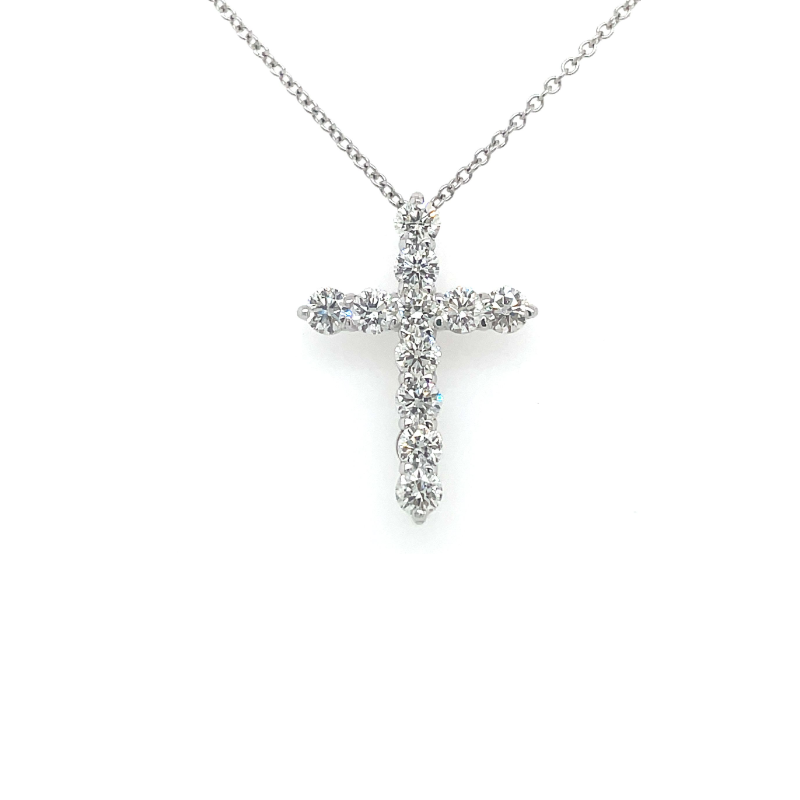 18K White Gold Diamond Cross Pendant Necklace