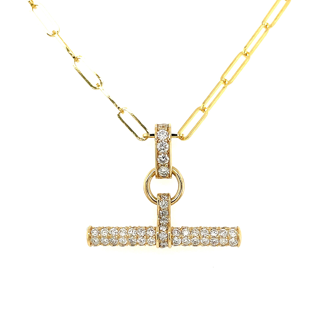 14K Yellow Gold Diamond T Bar Necklace