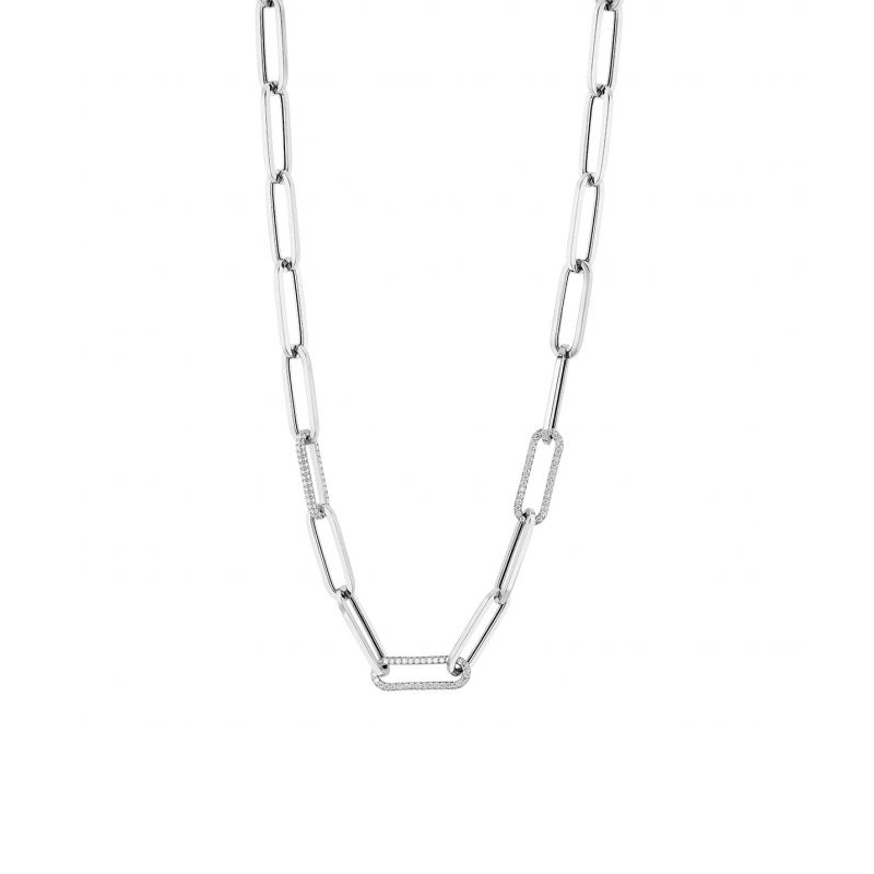 14K White Gold Diamond Paperclip Necklace